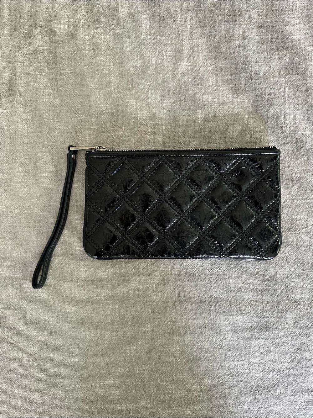 Black Quilted Patent Pleather Wristlet Wallet